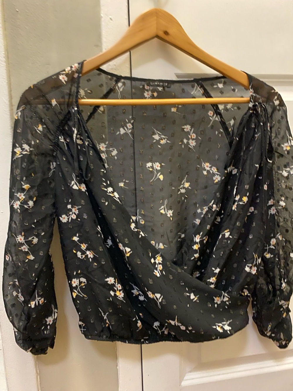 Dynamite Black Floral Sheer Wrap Top - Picture 8 of 11